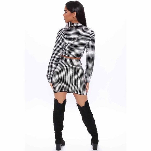 💥 NEW | Houndstooth Long Sleeve with Mini Skirt Matching Set - Picture 9 of 16
